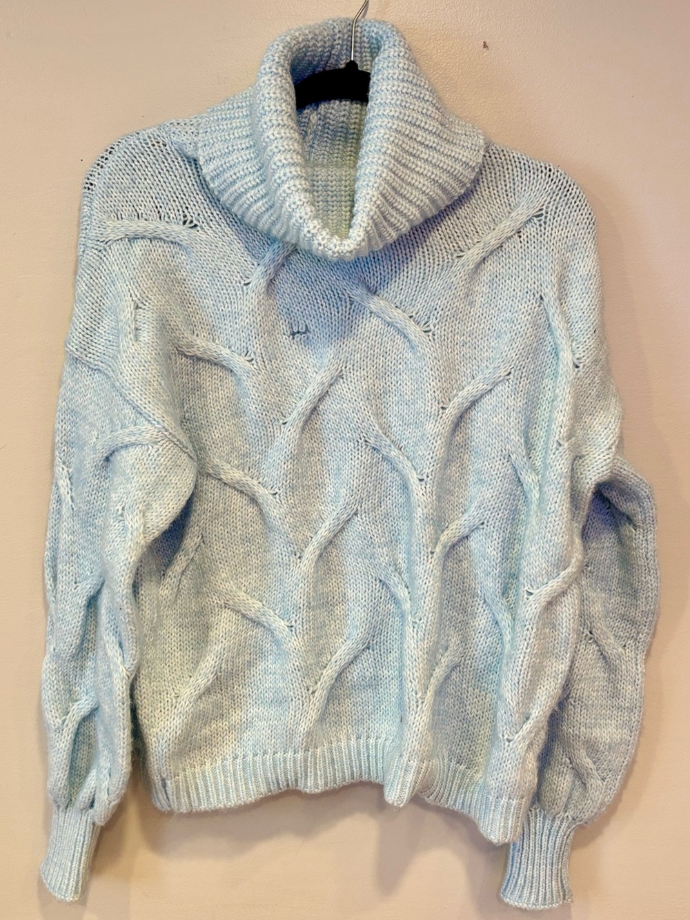 Staccato Boutique Baby Blue Chunky Cable Knit Turtleneck Sweater Women's Small